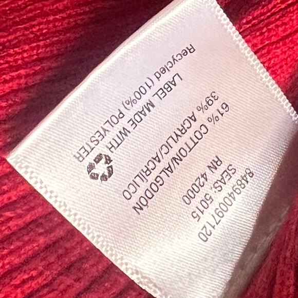 Fair Isle Turtleneck Sweater Basic Editions Size XL Red Rib Knit Cotton Blend - Picture 6 of 7